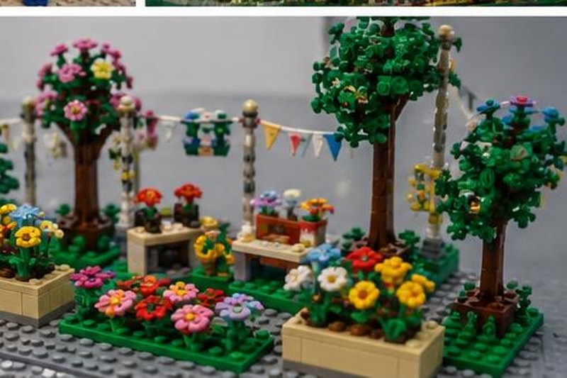 Blumen, Bäume und Dekoration – macht die Lego-Kirmes richtig schön!
